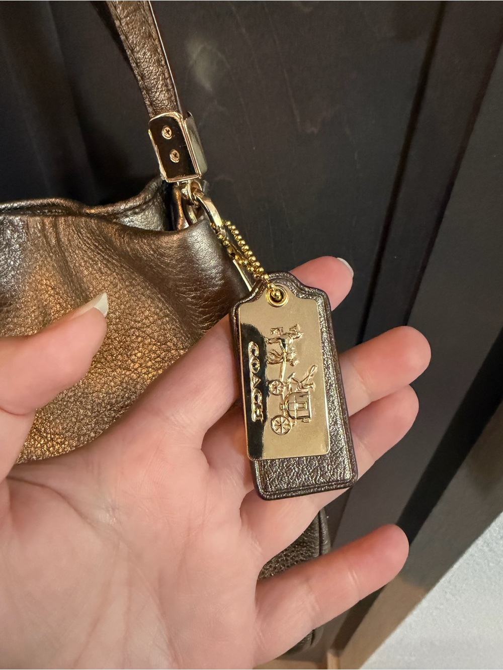 Coach Metallic Bronze Leather Shoulder Bag Hobo Purse Large Soft Pebbled Leather - Picture 3 of 9